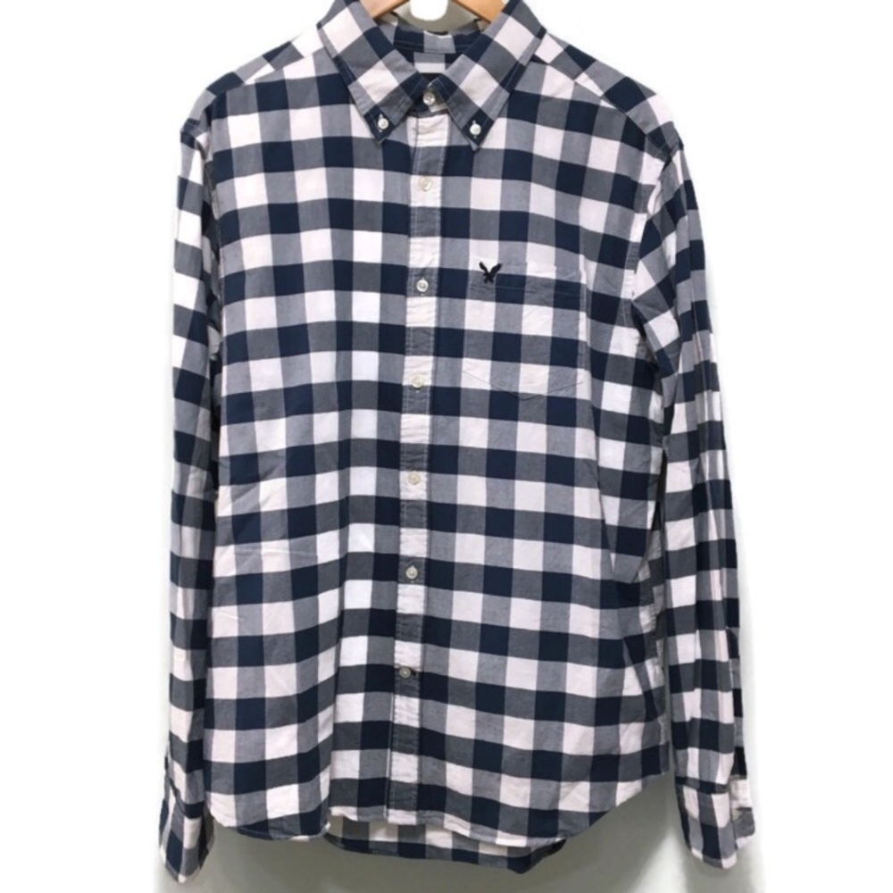 AMERICAN EAGLE blue/white check button down